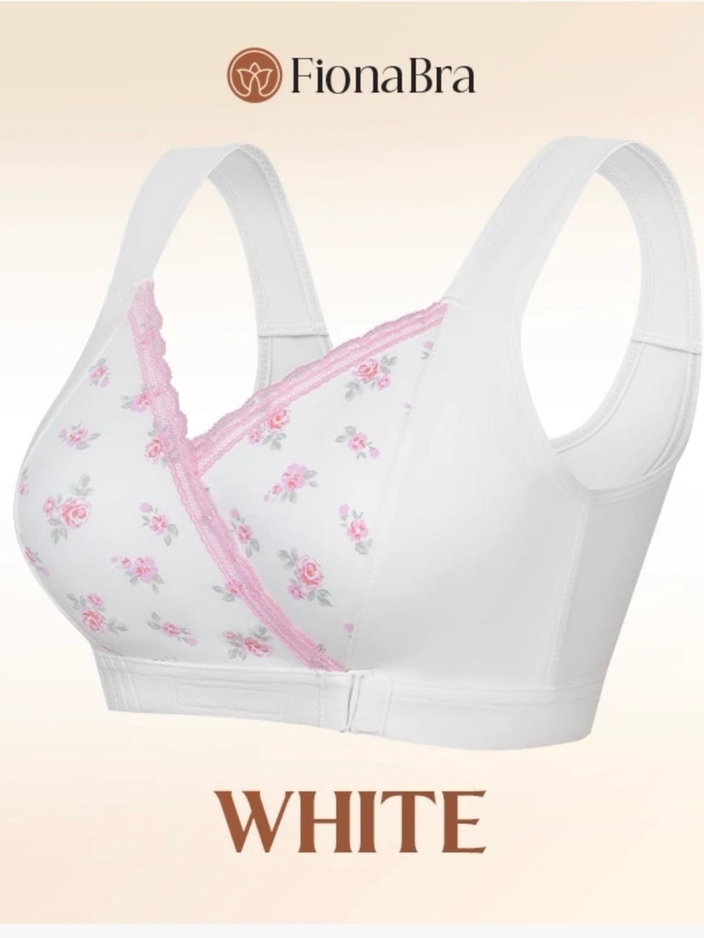Floral Lace Wireless Bra in White and Pink
